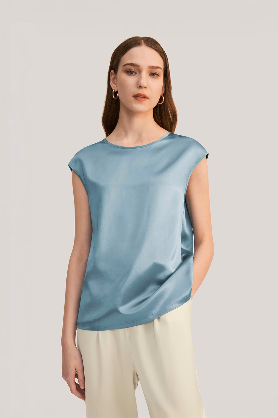 Basic Cap Sleeves Silk Tee