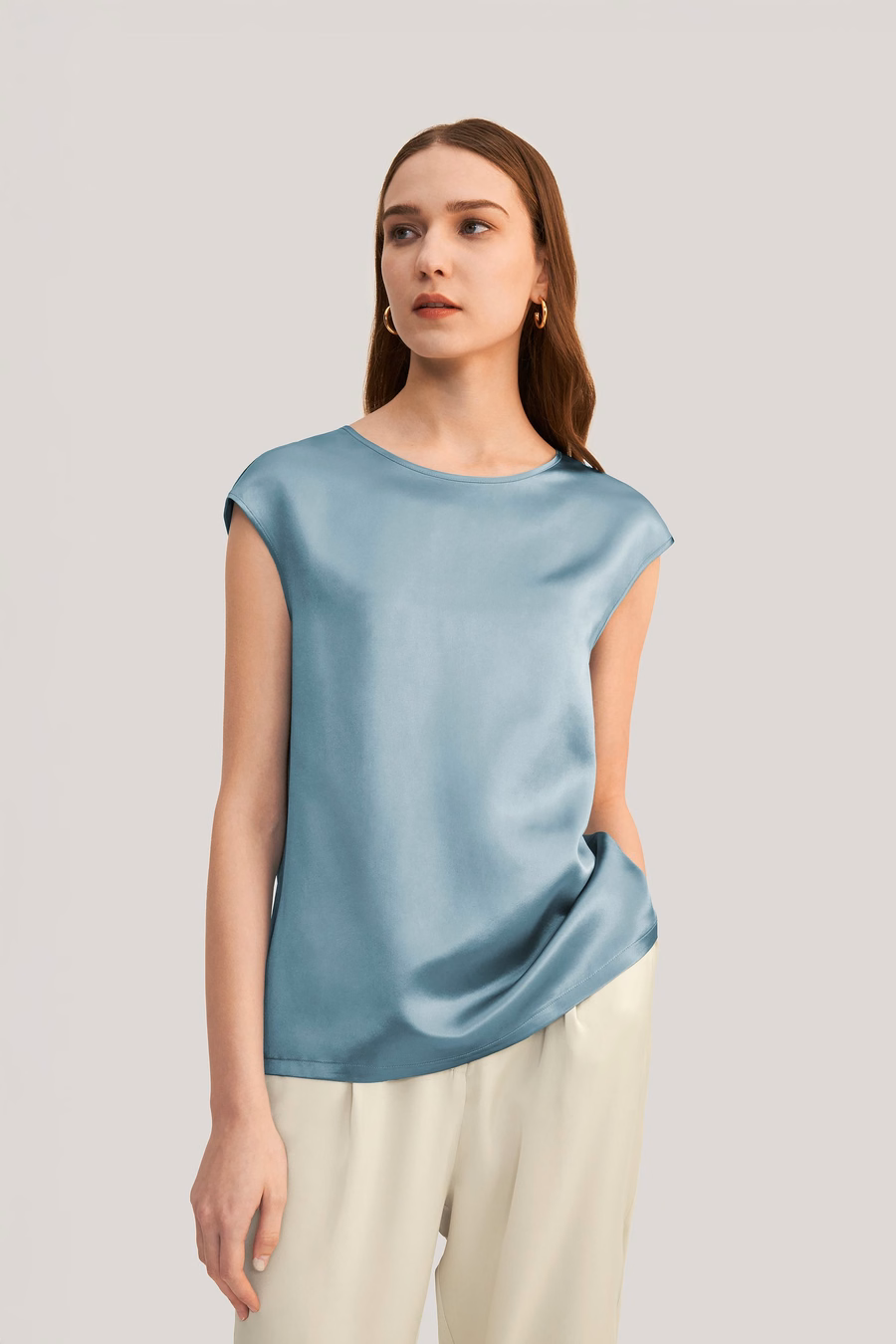 Basic Cap Sleeves Silk Tee