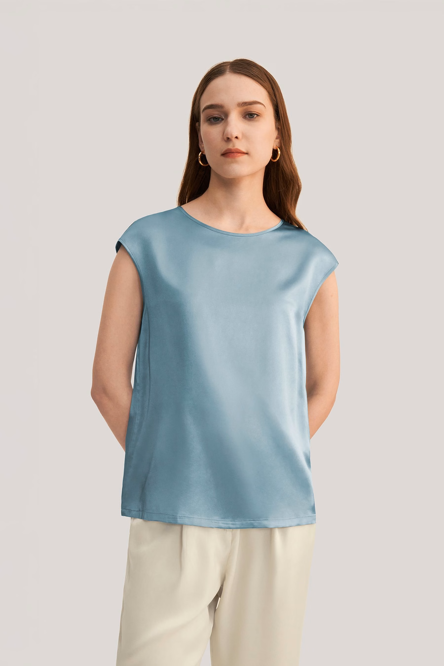 Basic Cap Sleeves Silk Tee