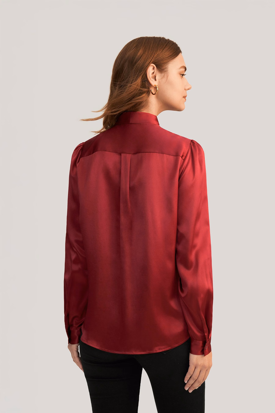 Frauen Fliegenkragen Seidenbluse