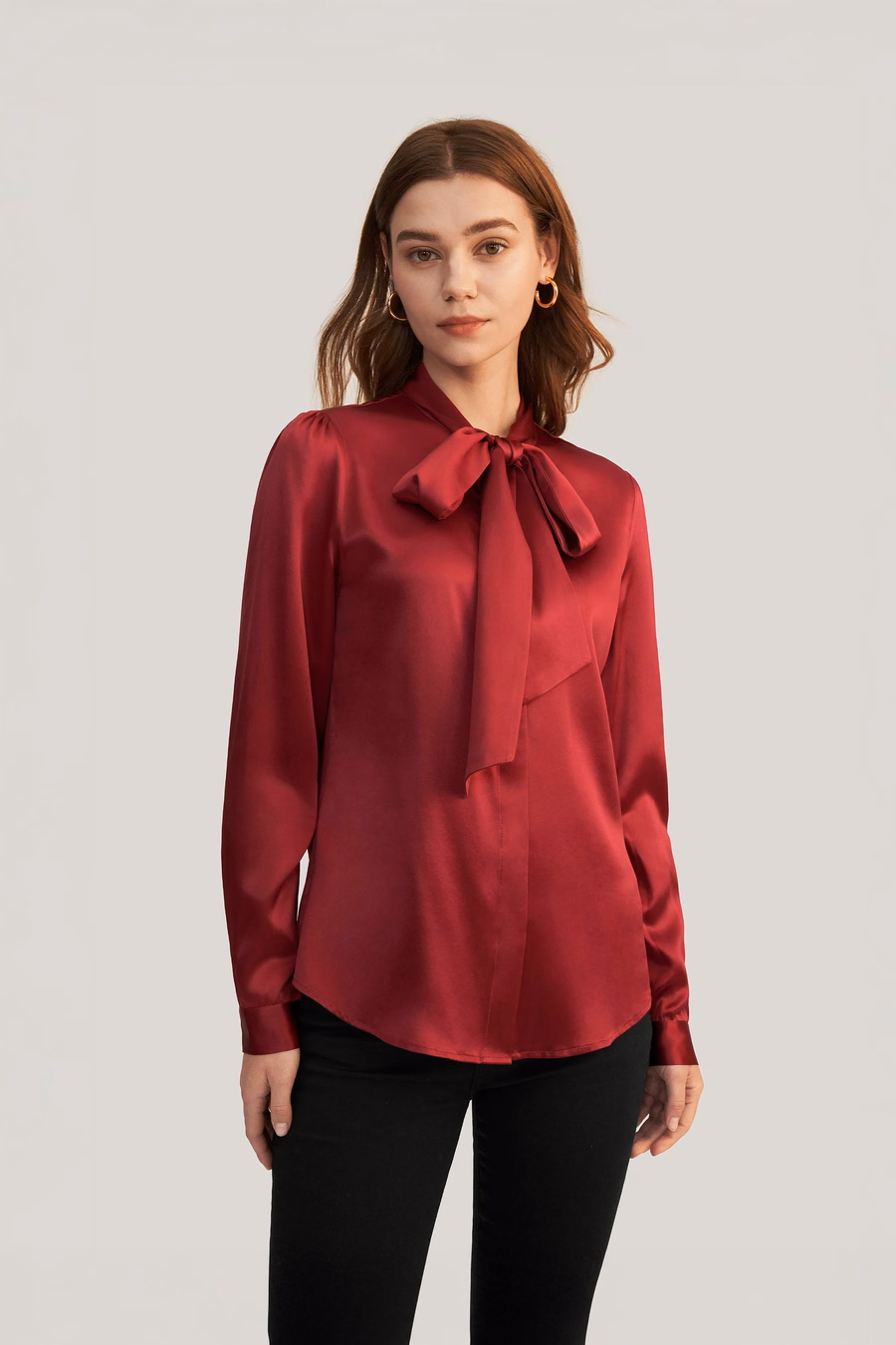 Frauen Fliegenkragen Seidenbluse