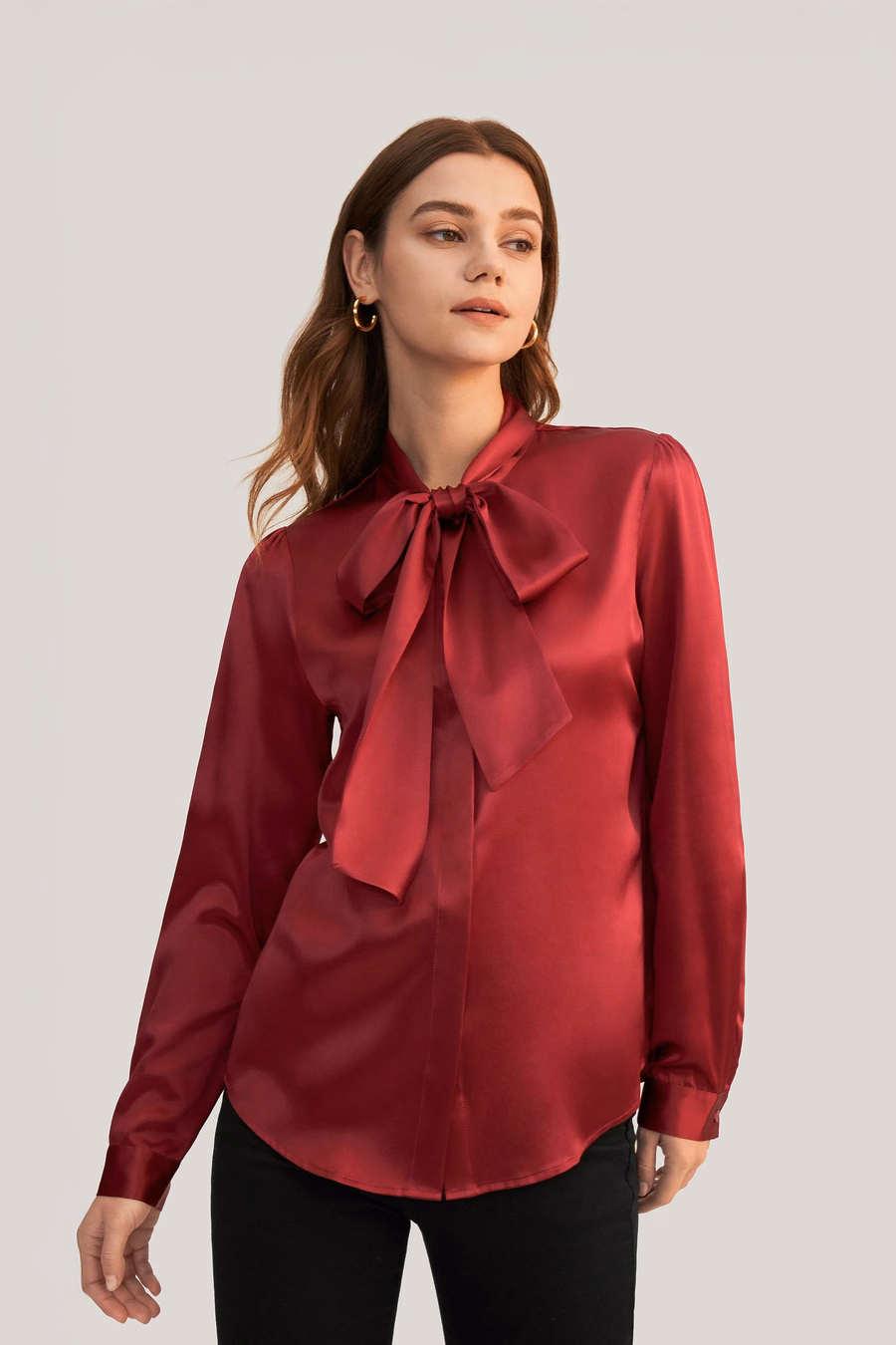 Frauen Fliegenkragen Seidenbluse