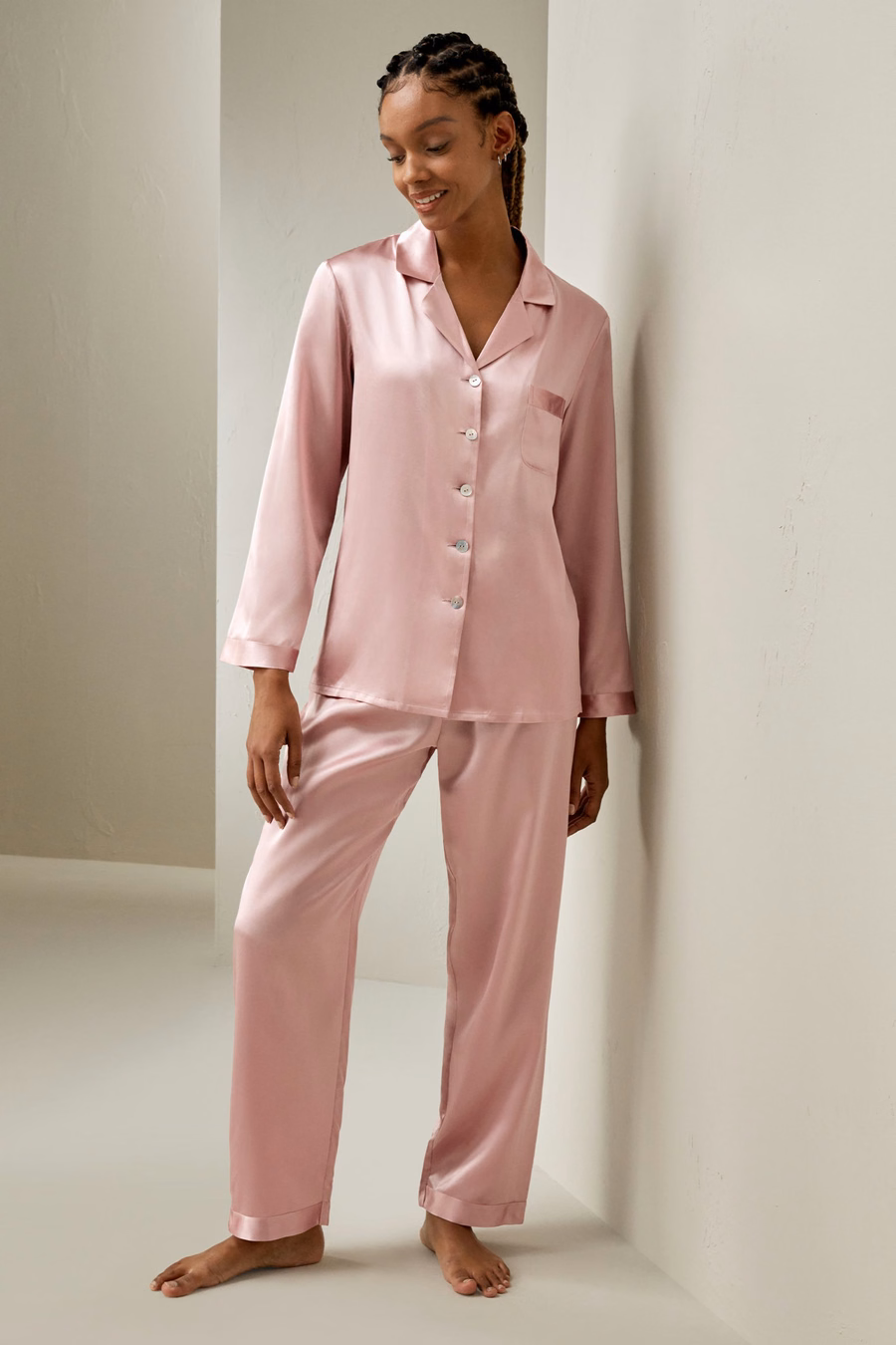 Vollständiges Seiden-Pyjama-Set für Frauen