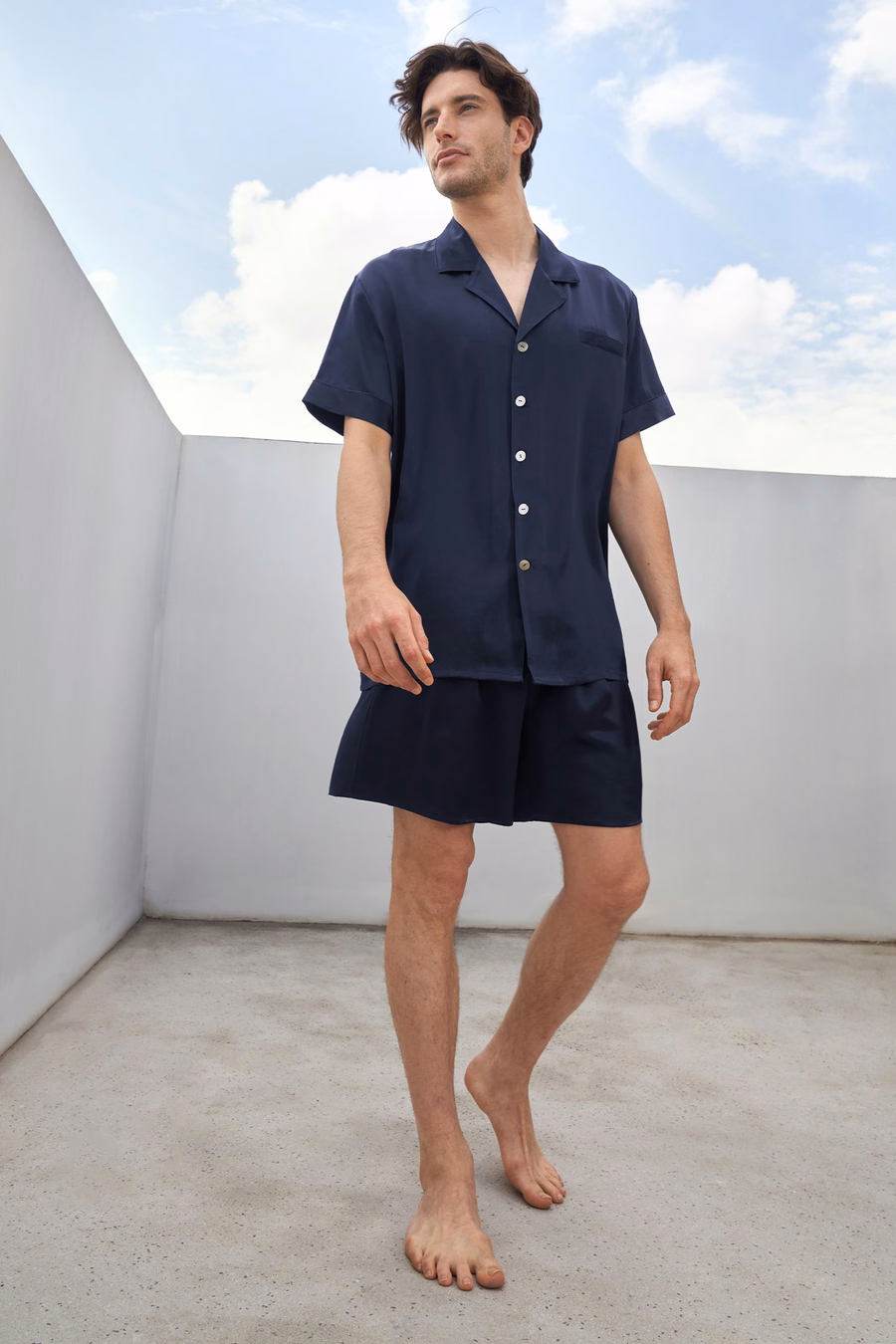 Klassisches Kurzes Seidenpyjama-Set