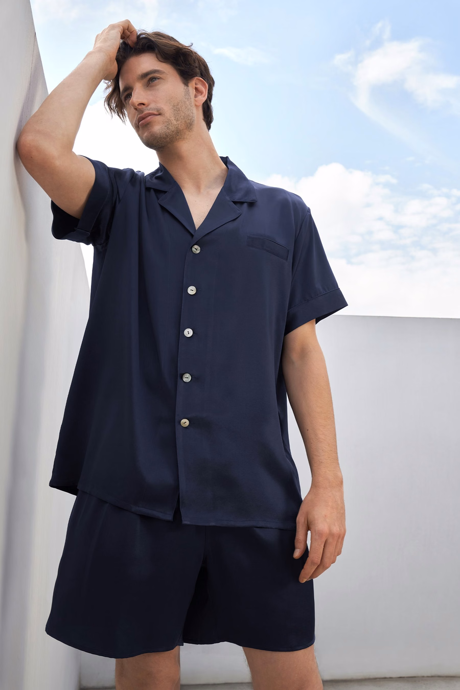 Klassisches Kurzes Seidenpyjama-Set