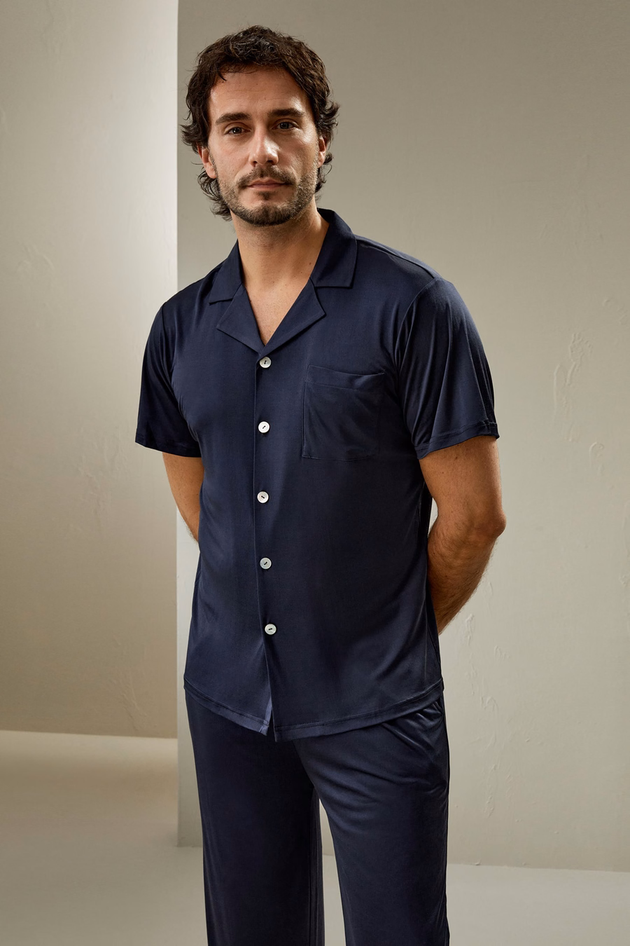 Kurze Ärmel Herren Seidenstrick-Pyjama-Set