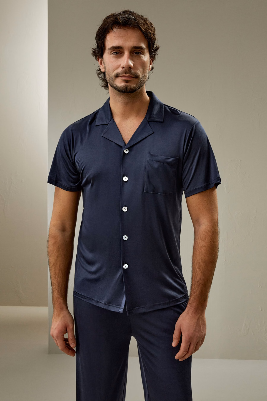 Kurze Ärmel Herren Seidenstrick-Pyjama-Set