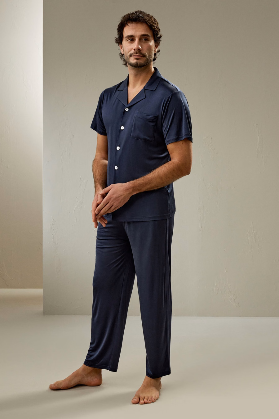 Kurze Ärmel Herren Seidenstrick-Pyjama-Set