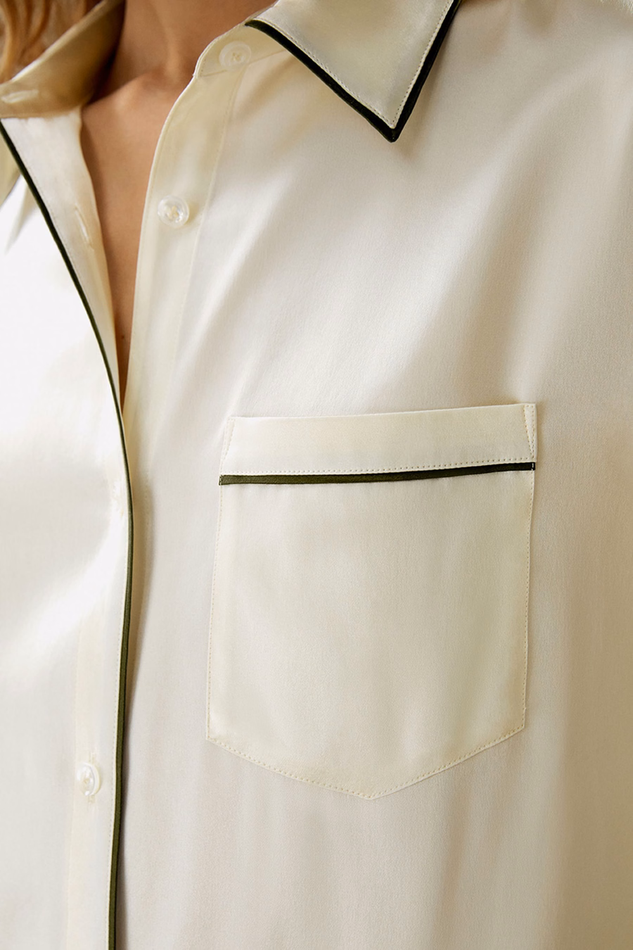 Contrast Piping Button-Up Short Sleeves Pajama Set