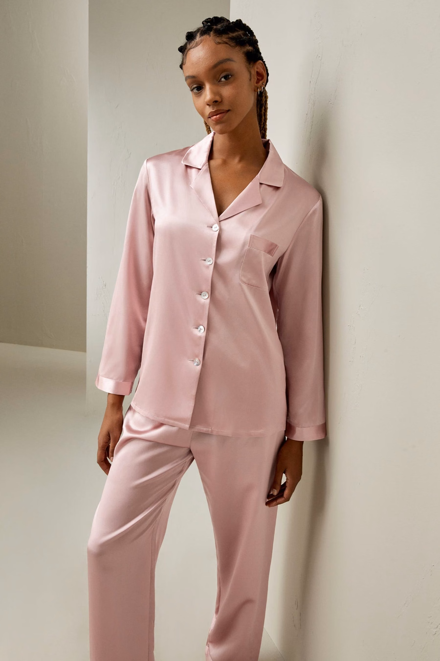 Vollständiges Seiden-Pyjama-Set für Frauen