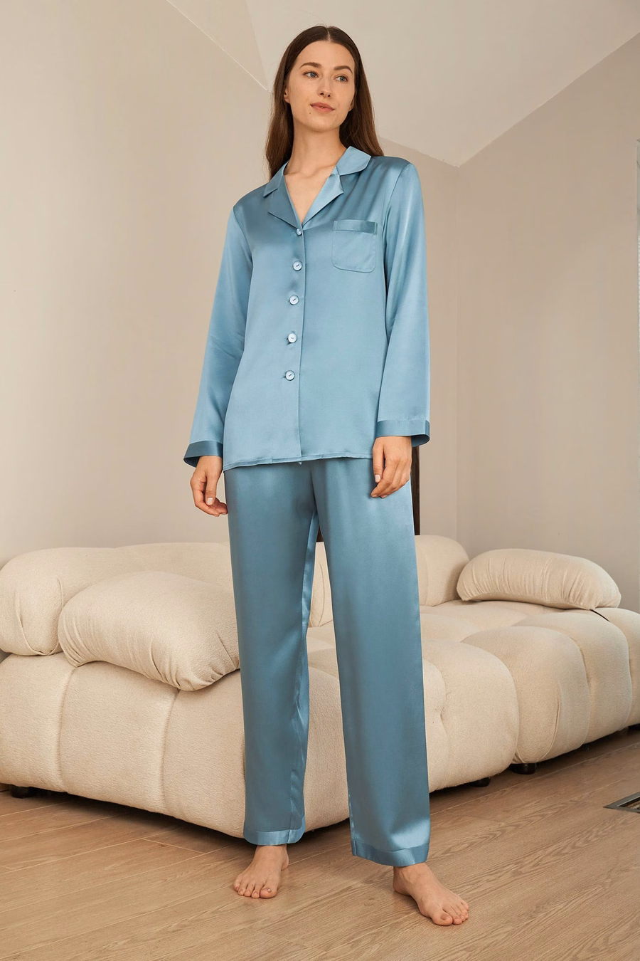 Vollständiges Seiden-Pyjama-Set für Frauen