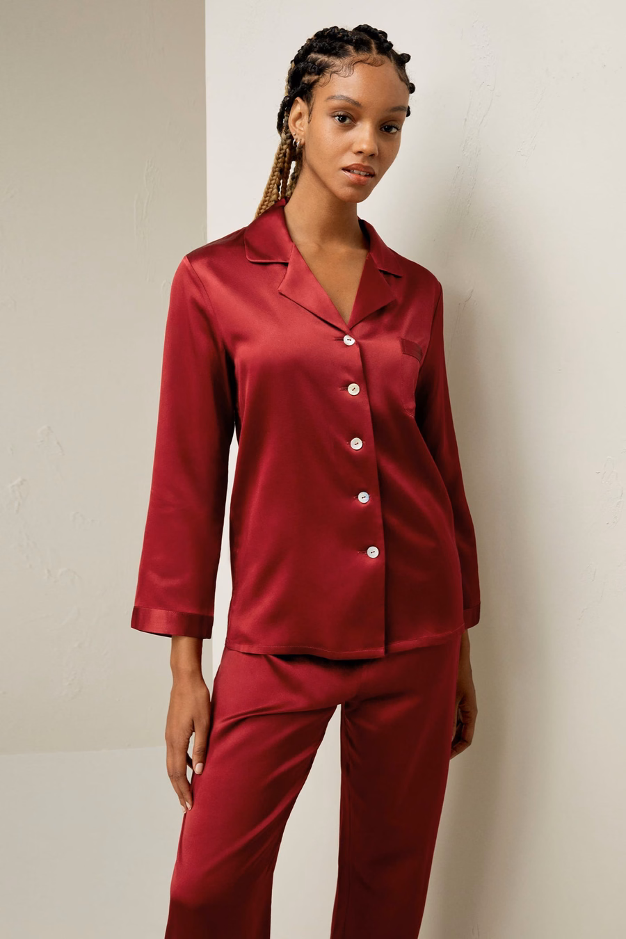 Vollständiges Seiden-Pyjama-Set für Frauen