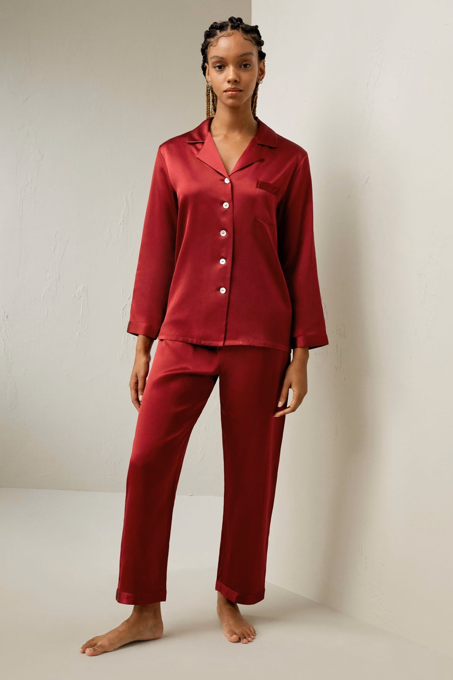Vollständiges Seiden-Pyjama-Set für Frauen