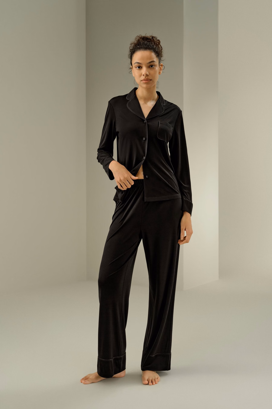Seiden-Jersey Klassisches Pyjama-Set