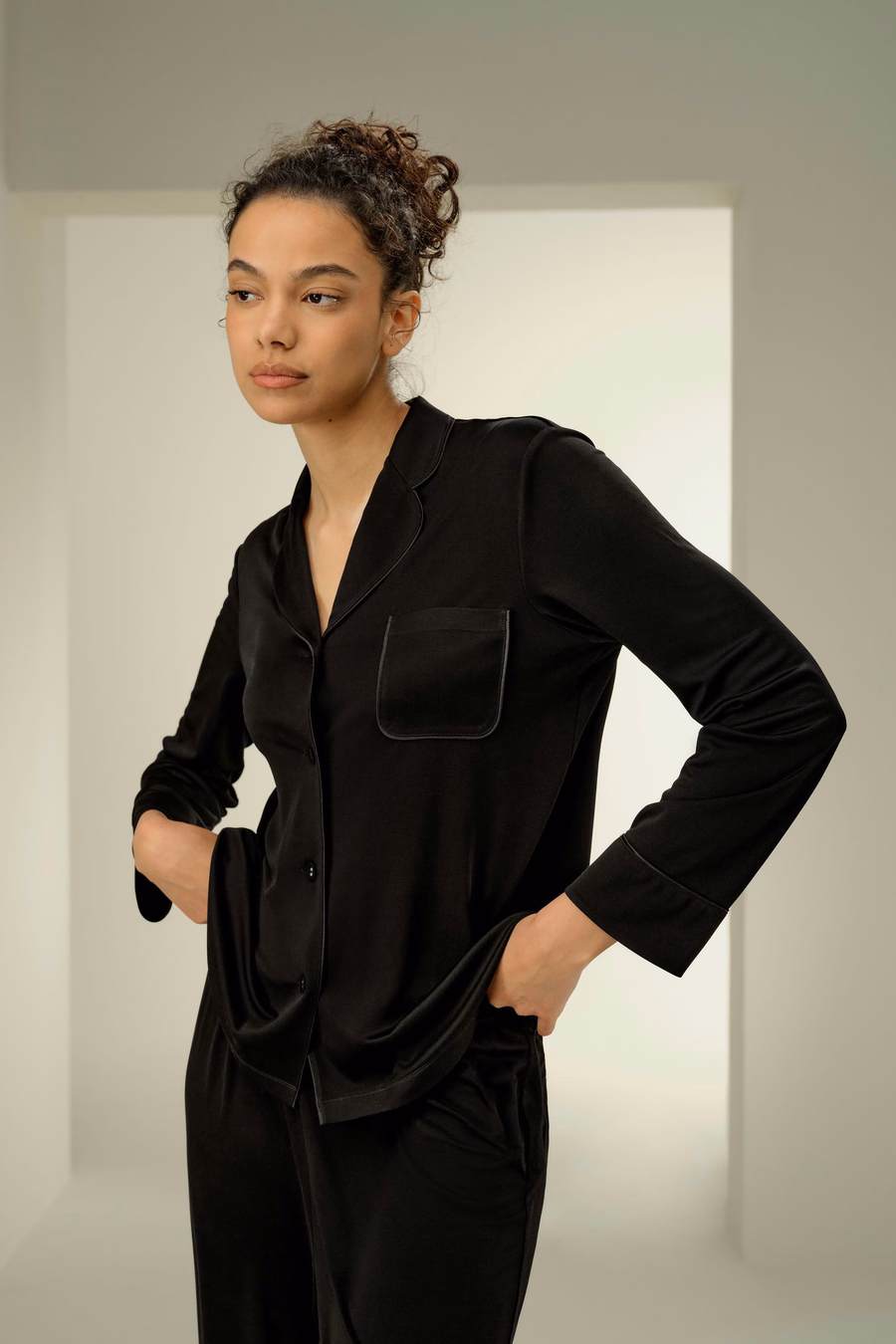 Seiden-Jersey Klassisches Pyjama-Set