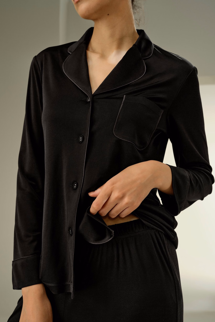Seiden-Jersey Klassisches Pyjama-Set