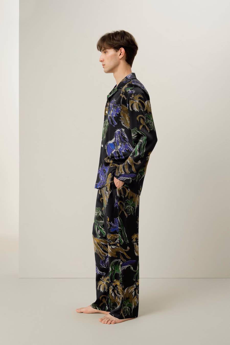 Löwe Sternzeichen Männer Seiden-Pyjama-Set