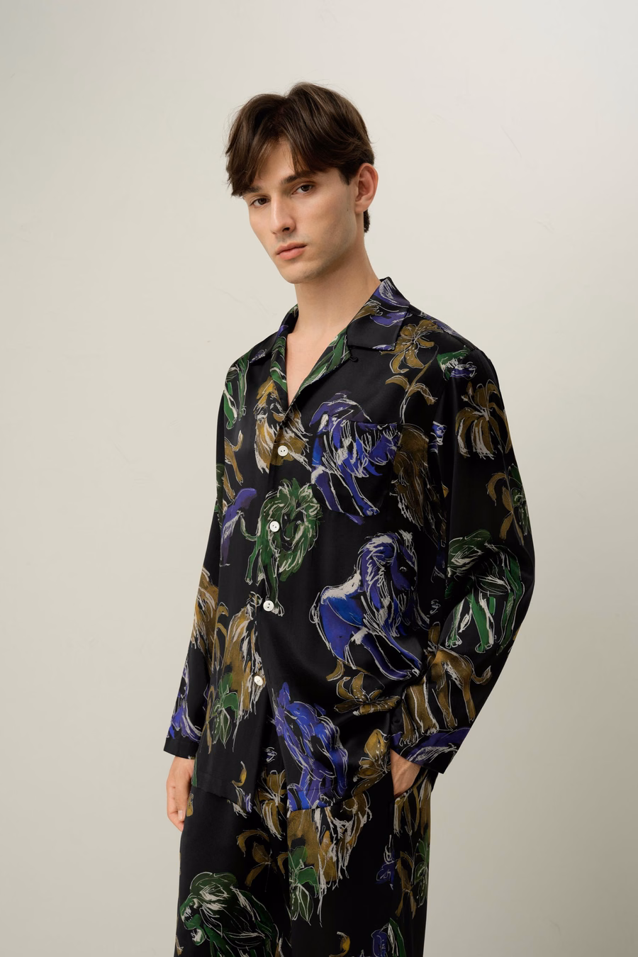 Löwe Sternzeichen Männer Seiden-Pyjama-Set