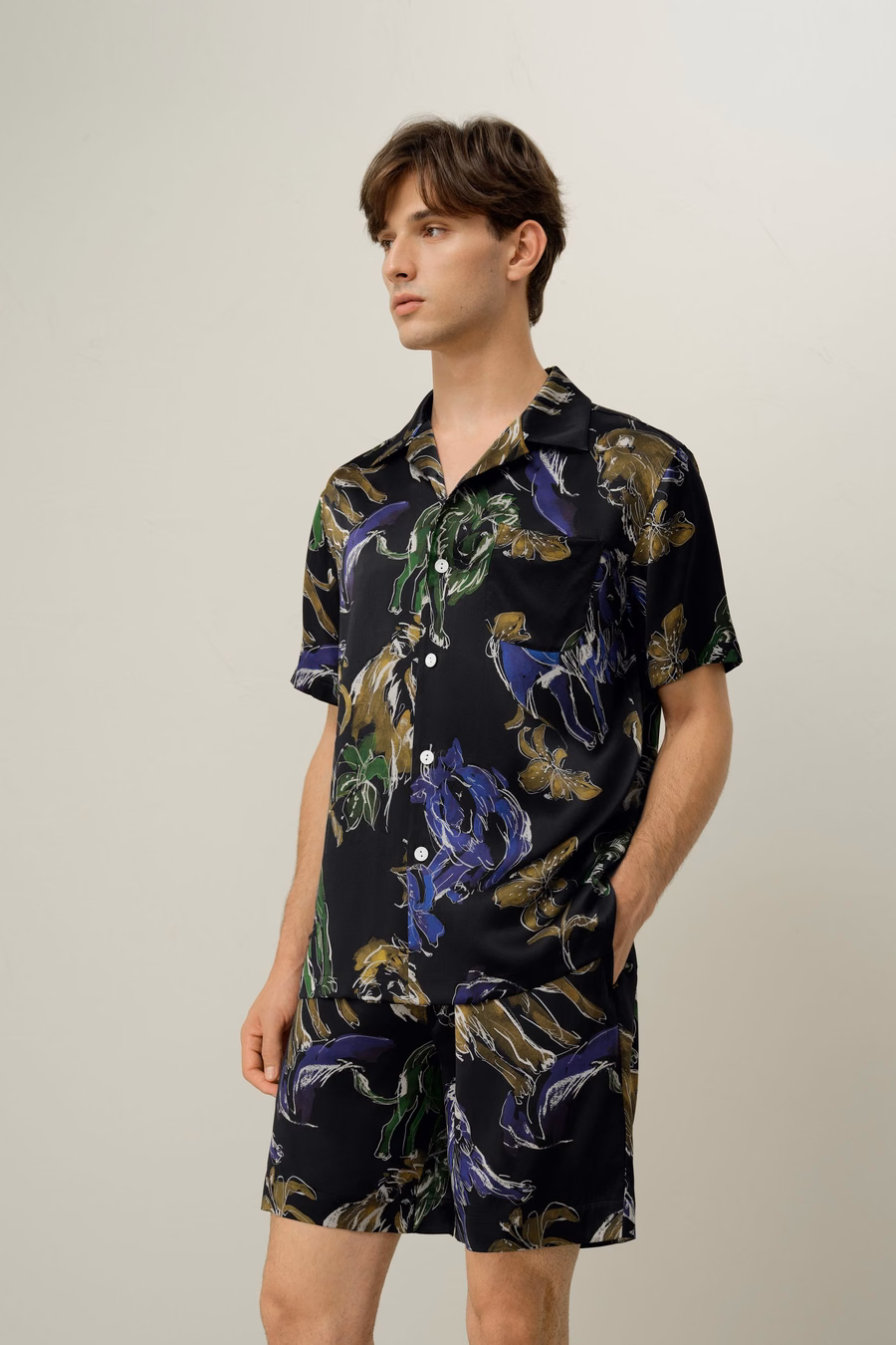 Leo Zodiac Herren Kurzes Seidenpyjama-Set