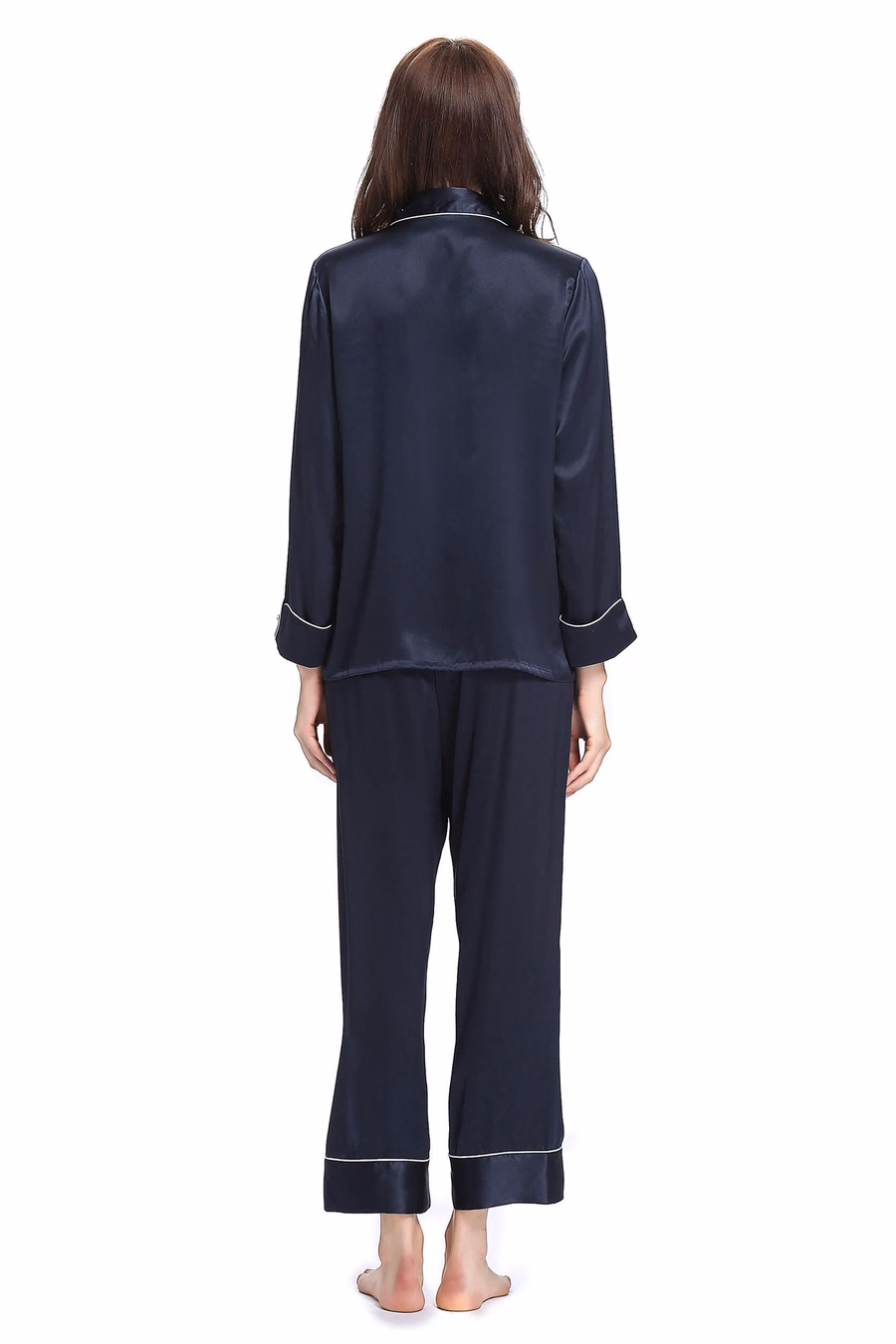 Chic Getrimmtes Damen-Seiden-Pyjama-Set