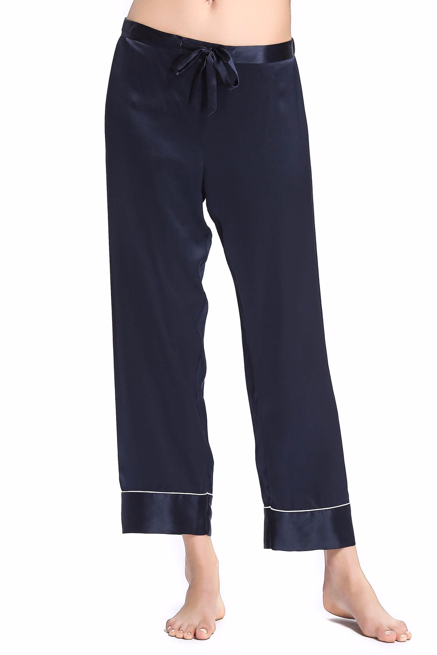 Chic Getrimmtes Damen-Seiden-Pyjama-Set