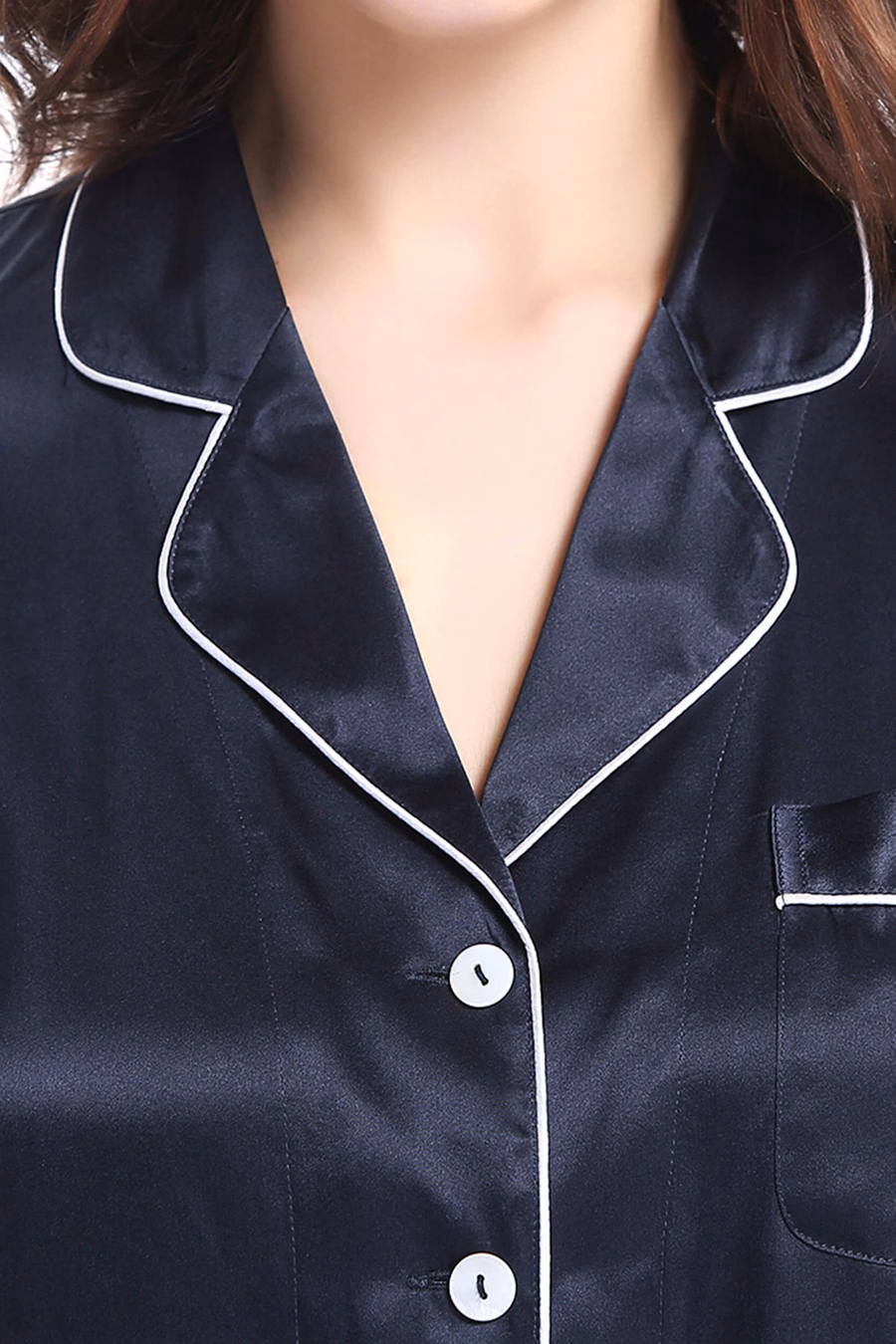 Chic Getrimmtes Damen-Seiden-Pyjama-Set