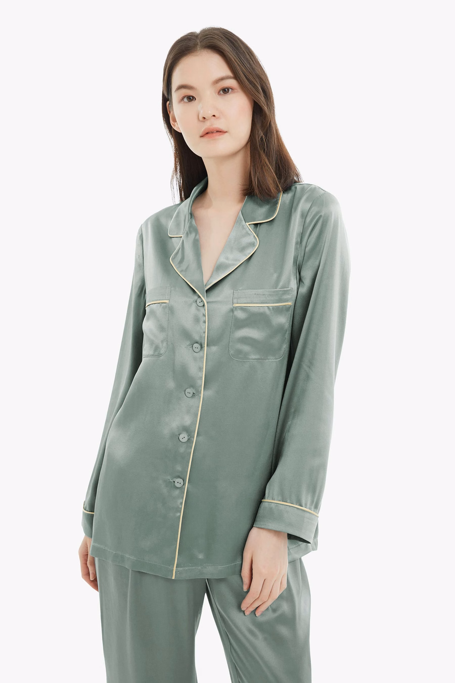 Gold-Piping Seiden-Pyjama-Set