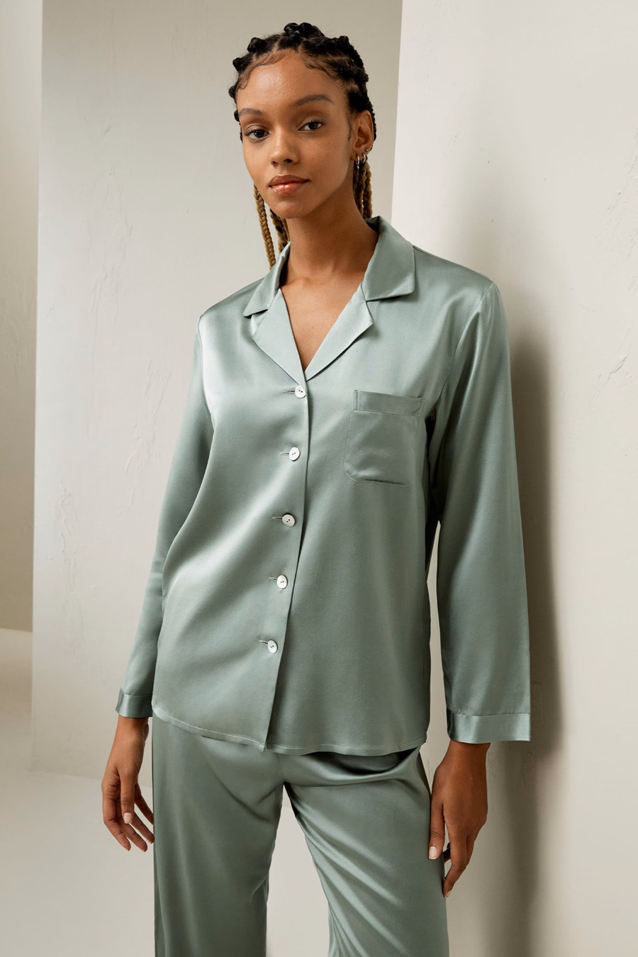 Vollständiges Seiden-Pyjama-Set für Frauen