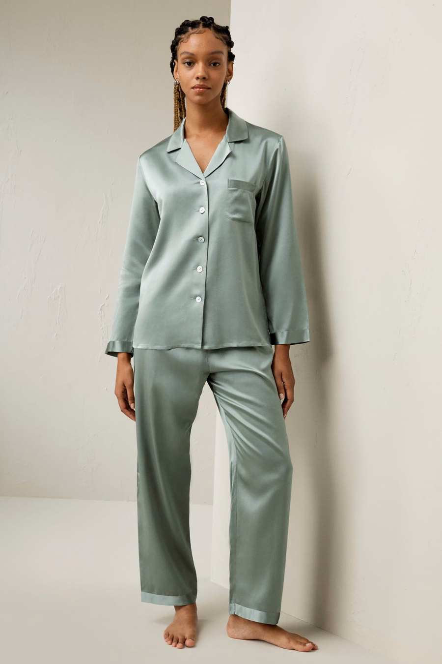 Vollständiges Seiden-Pyjama-Set für Frauen