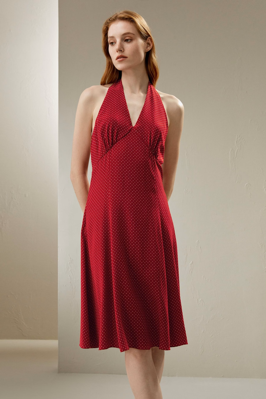 Polka Dots Halfter-hemd Seidenkleid