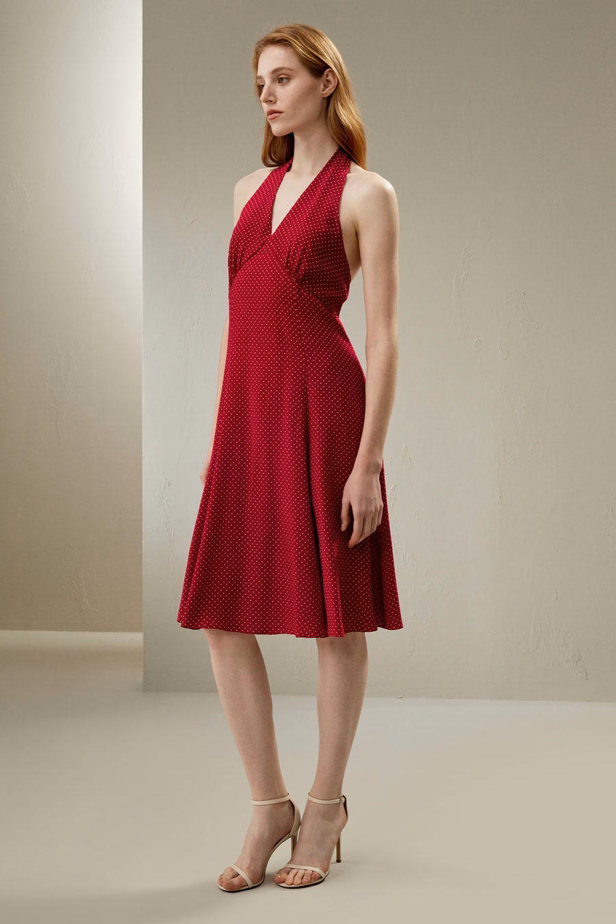 Polka Dots Halfter-hemd Seidenkleid