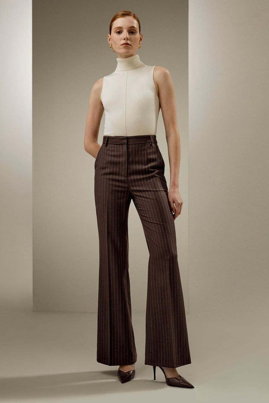 Gestreifte High-Rise gerade Hose