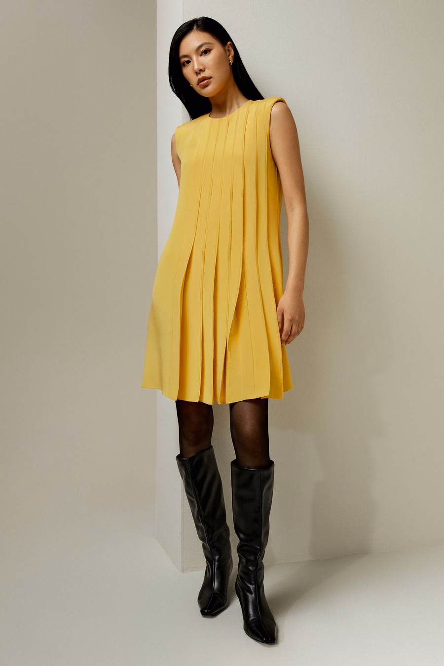 Sleeveless accordion pleated silk dress