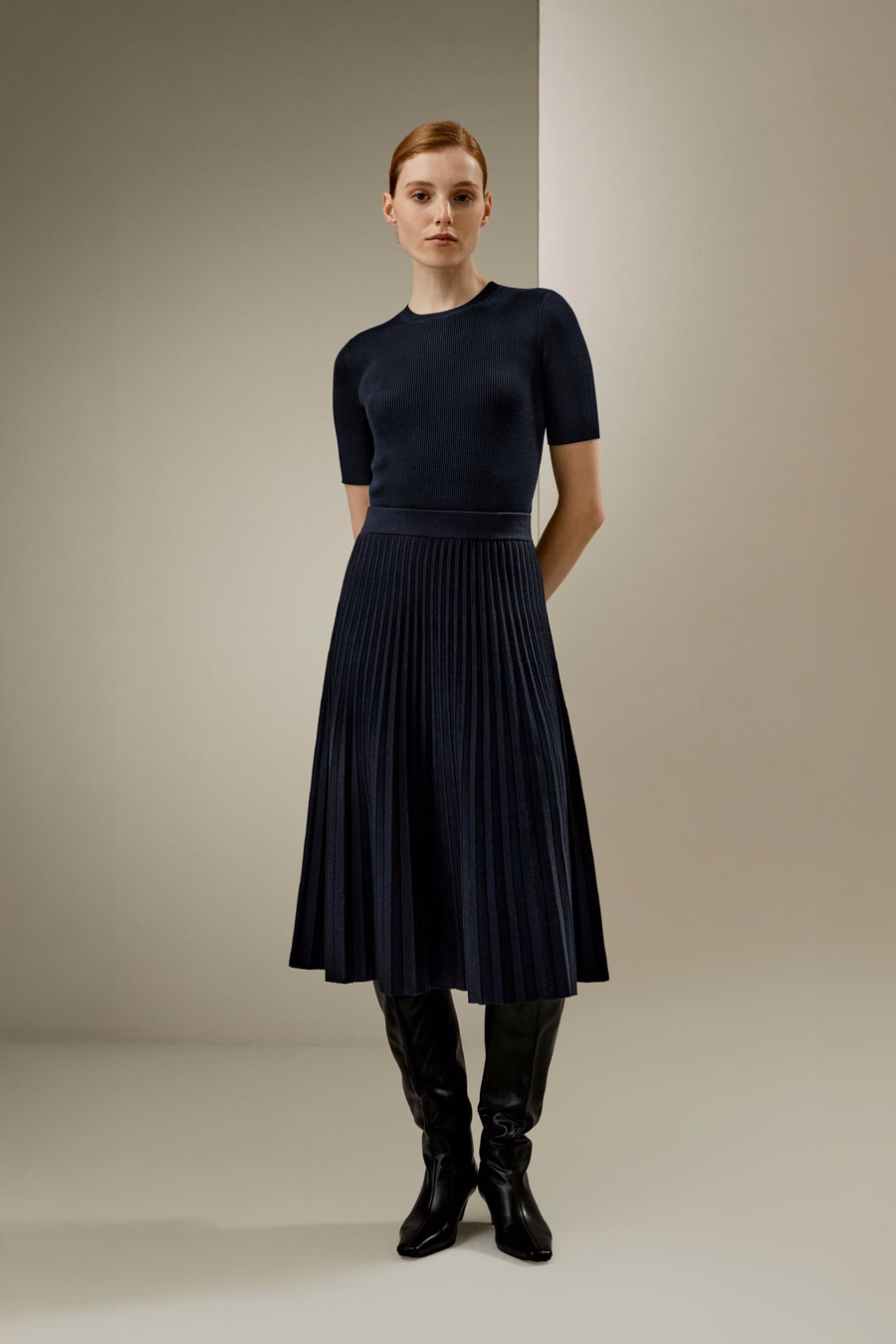 Pleated A-line Merino Wool Skirt