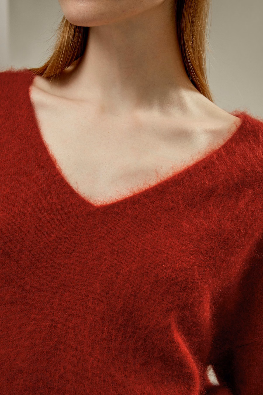 Gebürsteter V-Neck Cashmere-Pullover