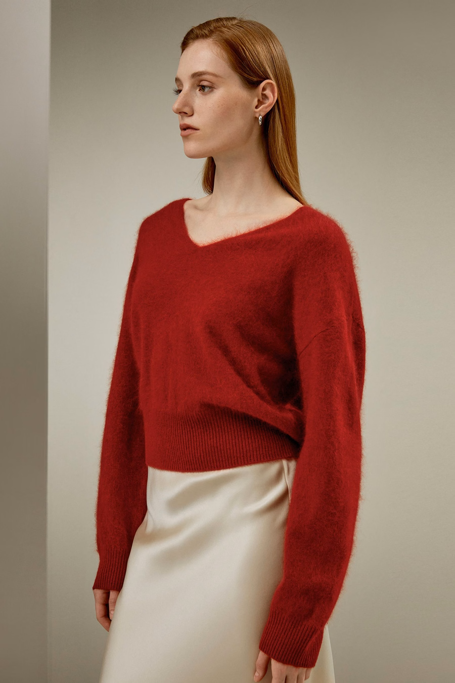 Gebürsteter V-Neck Cashmere-Pullover