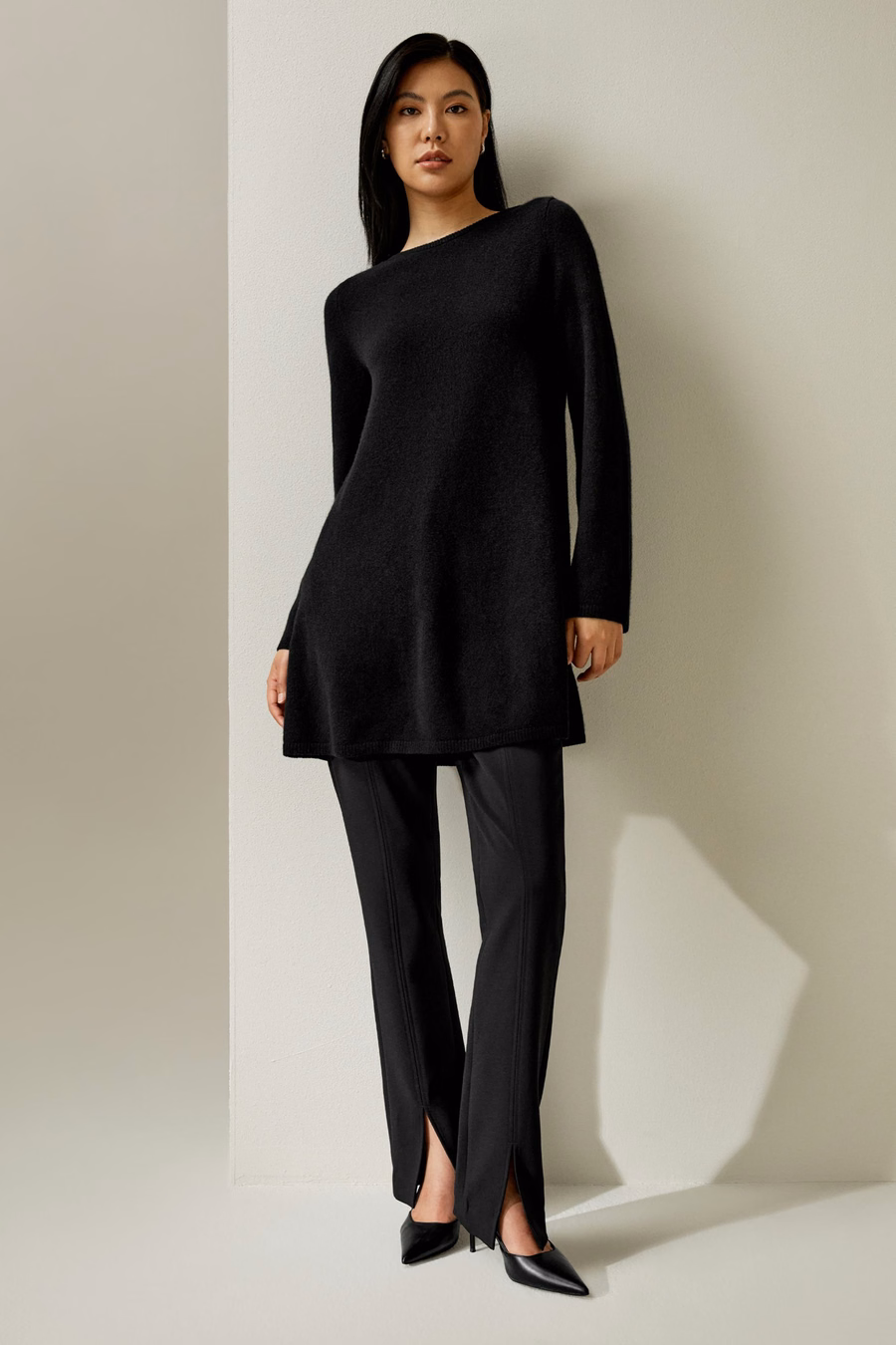 Mittellanger Kaschmir-Pullover