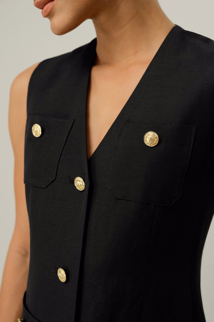 Seiden-Leinen Kleid mit Metallknopf