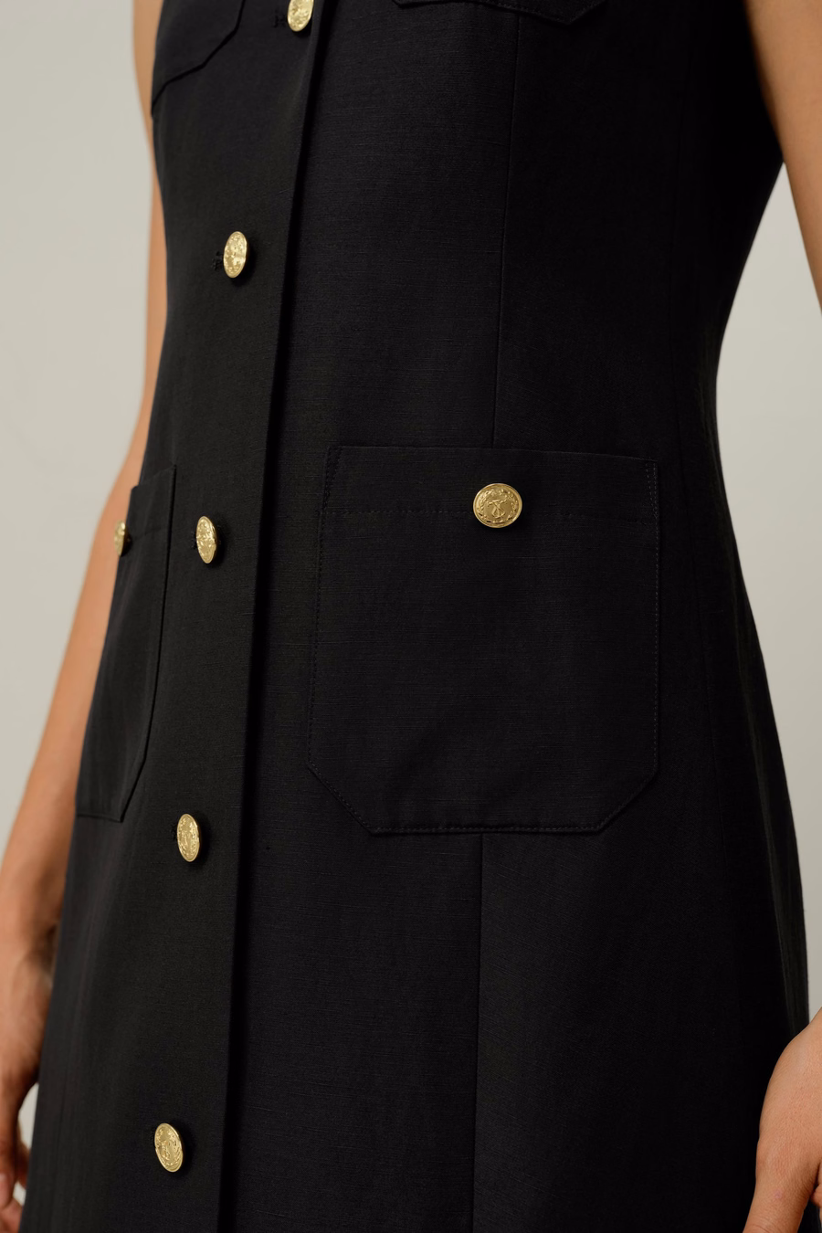 Seiden-Leinen Kleid mit Metallknopf