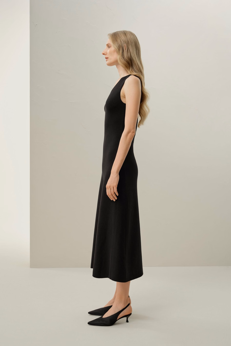 Soleil Seiden-Viskose Strick V-Ausschnitt Kleid
