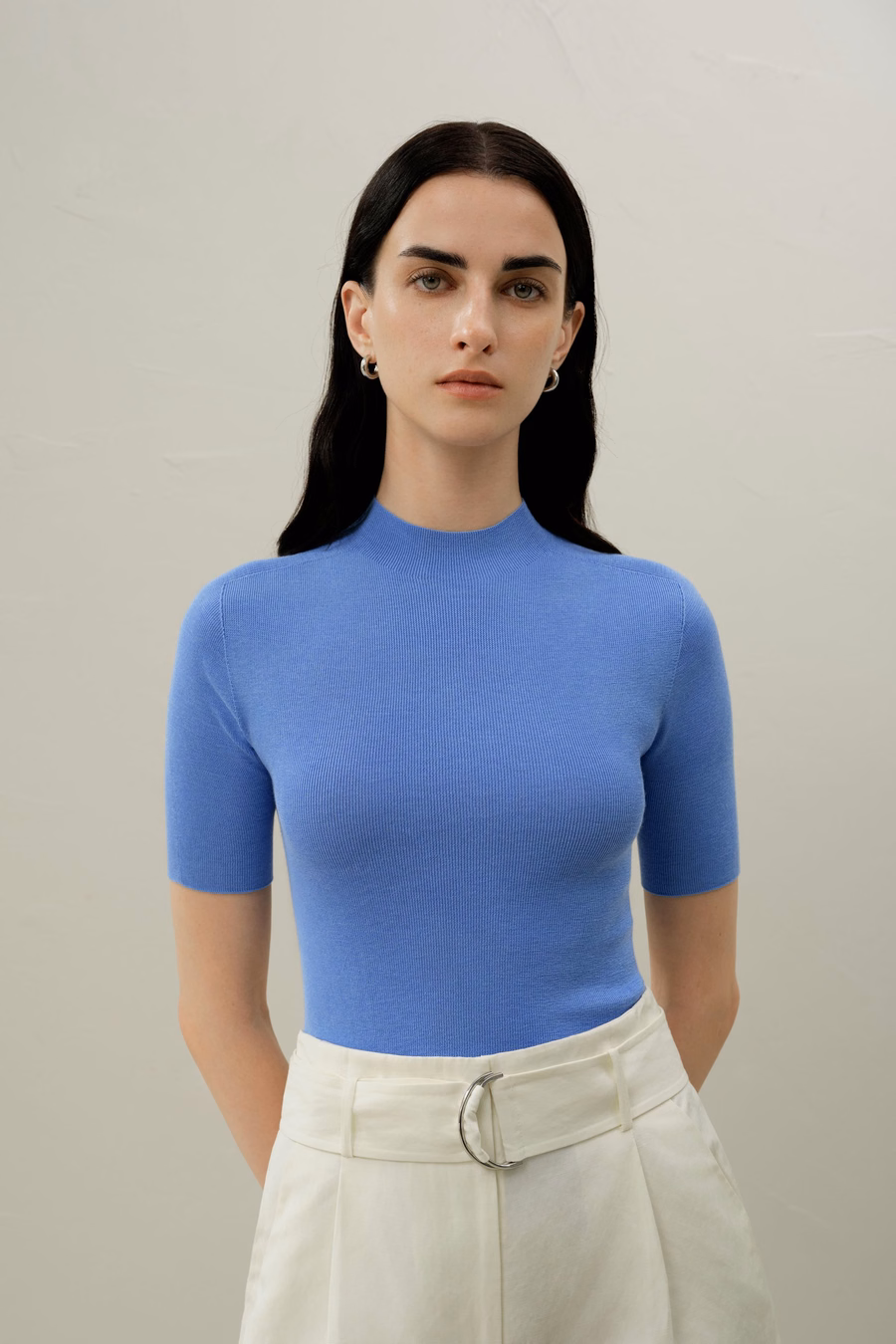 Nahtloses Seiden-Baumwoll Slim-Fit Stricktop