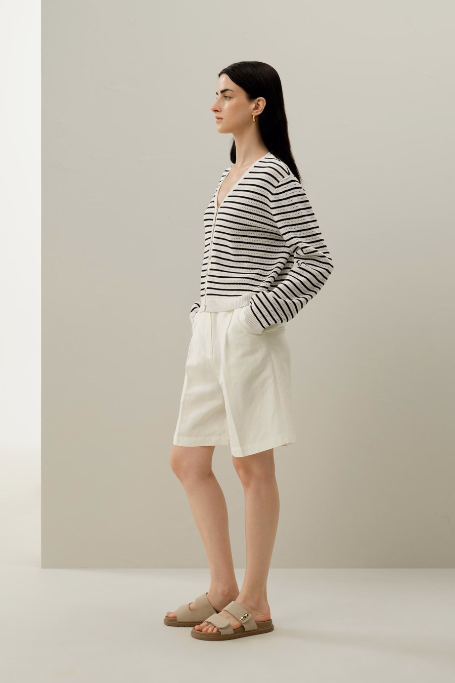 Toscana gestreifter Pointelle Cardigan