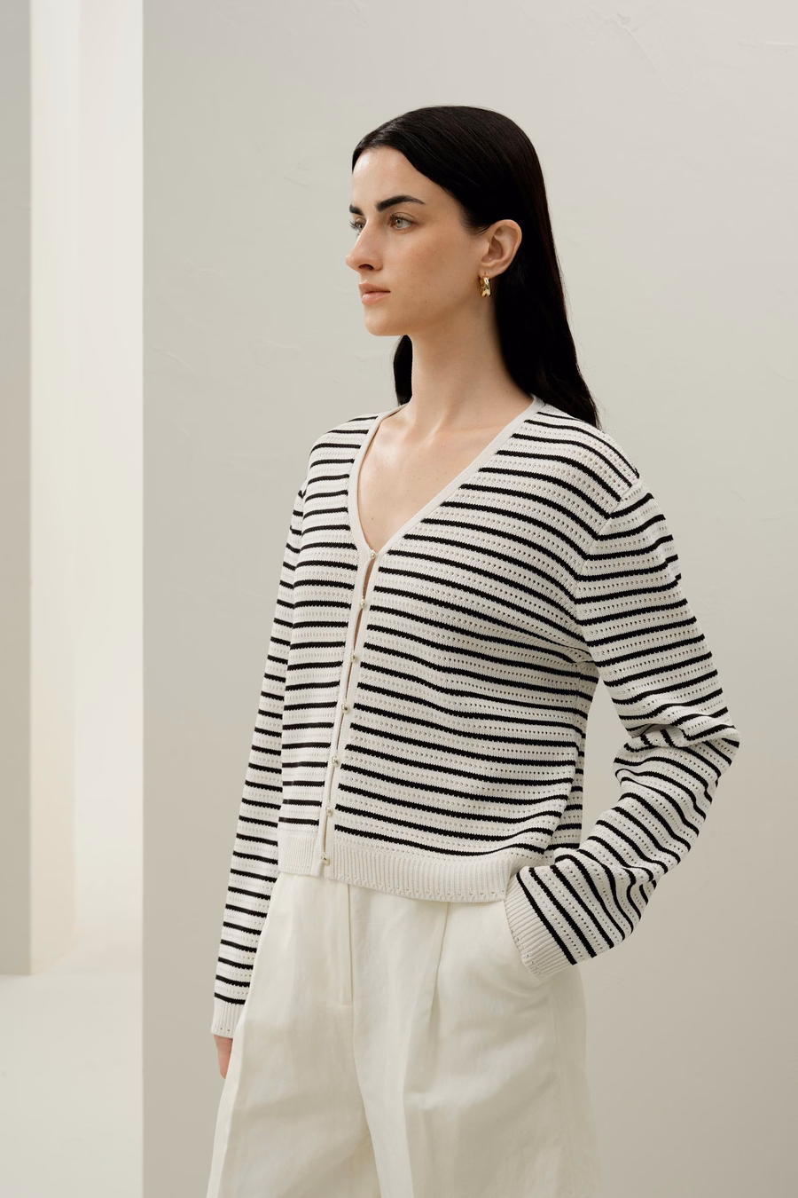 Toscana gestreifter Pointelle Cardigan
