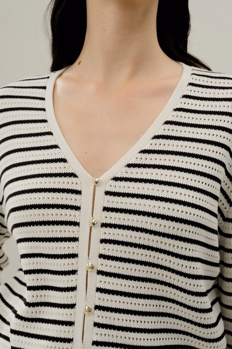 Toscana gestreifter Pointelle Cardigan