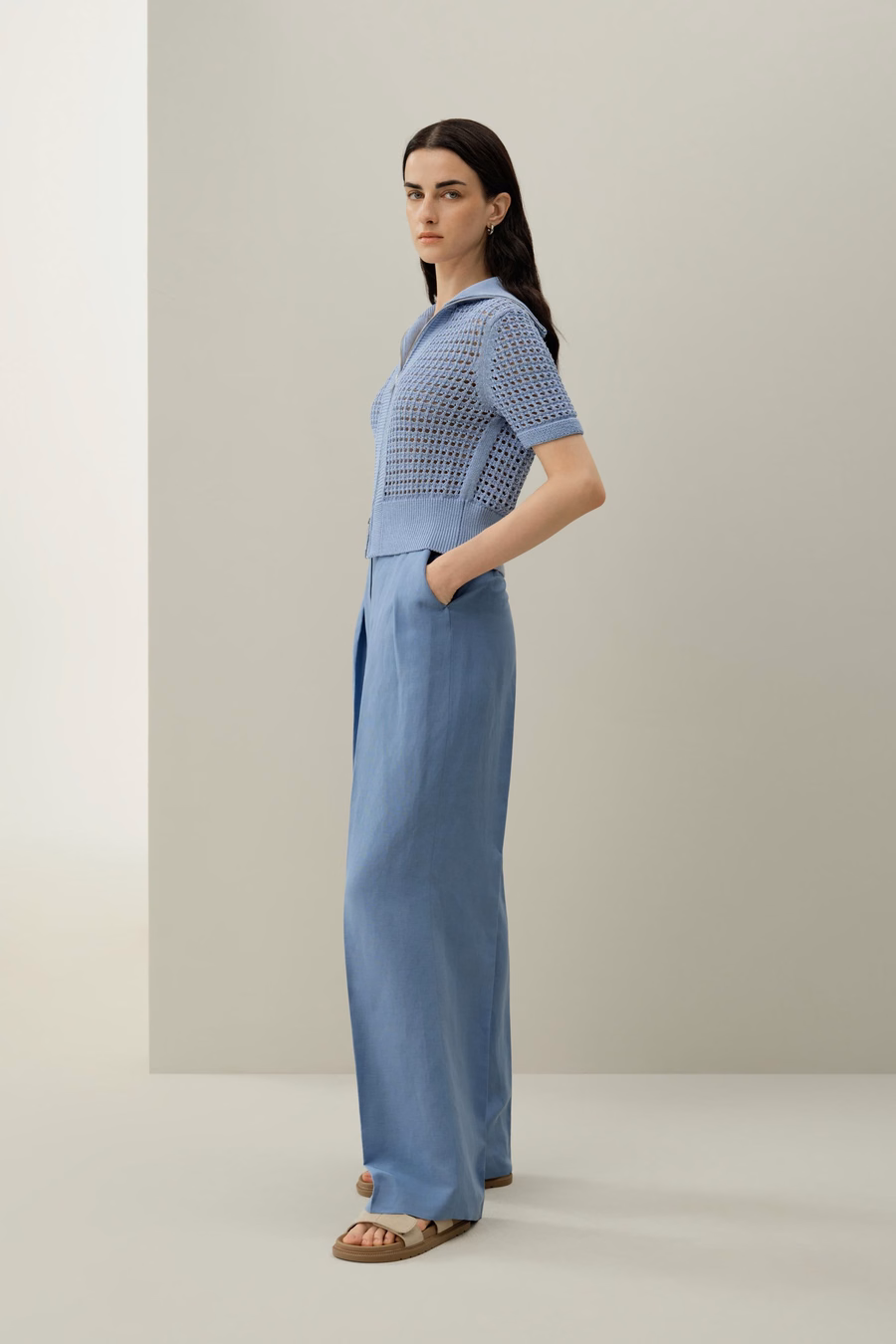 Toscana Pointelle Strick Doppel-Reißverschluss Cardigan