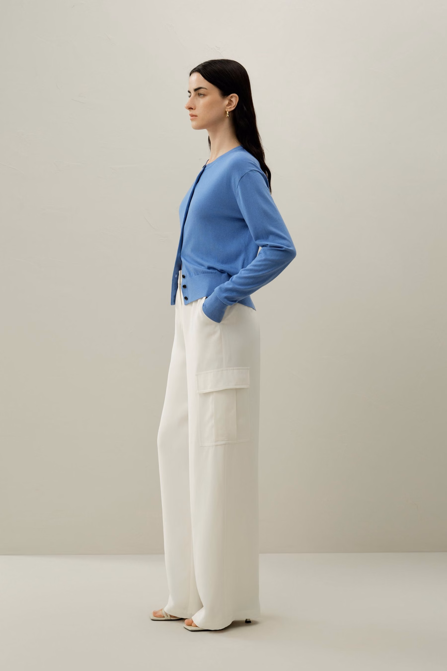 Rundhals-Seiden-Kaschmir-Cardigan