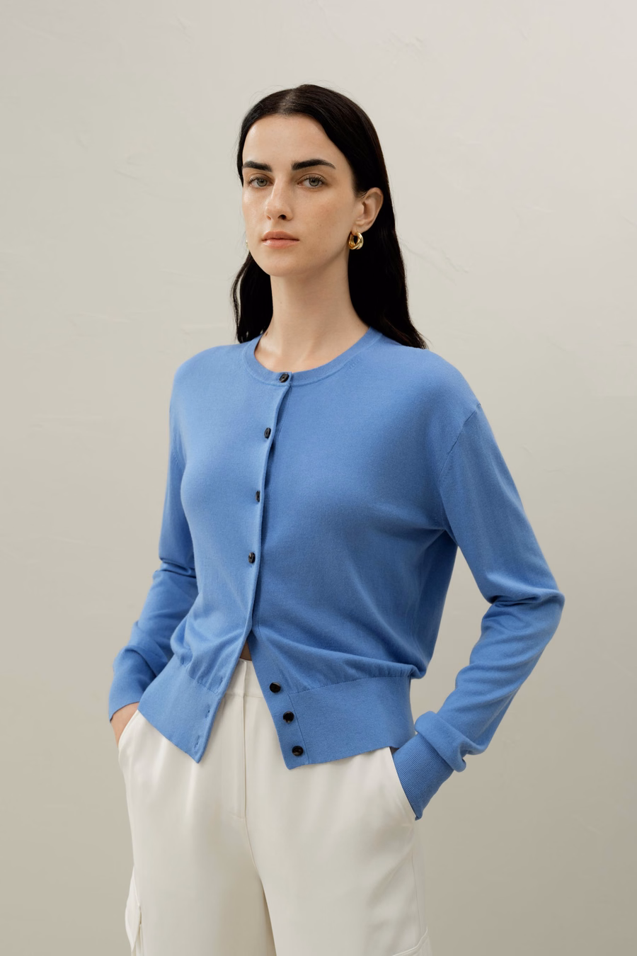 Rundhals-Seiden-Kaschmir-Cardigan