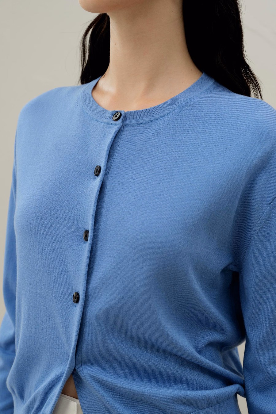 Rundhals-Seiden-Kaschmir-Cardigan