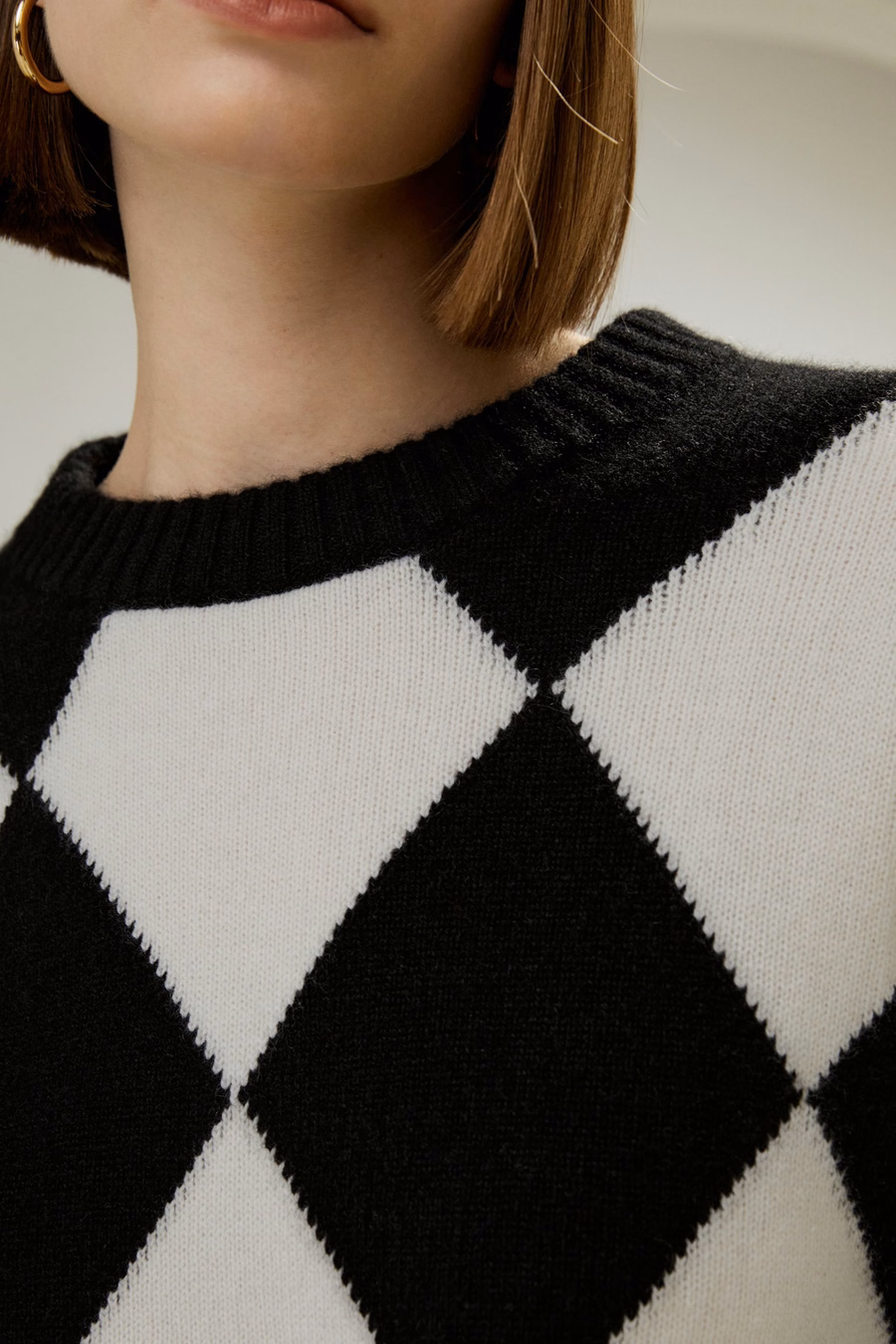 Rundhals-Diamantmuster-Kaschmirpullover