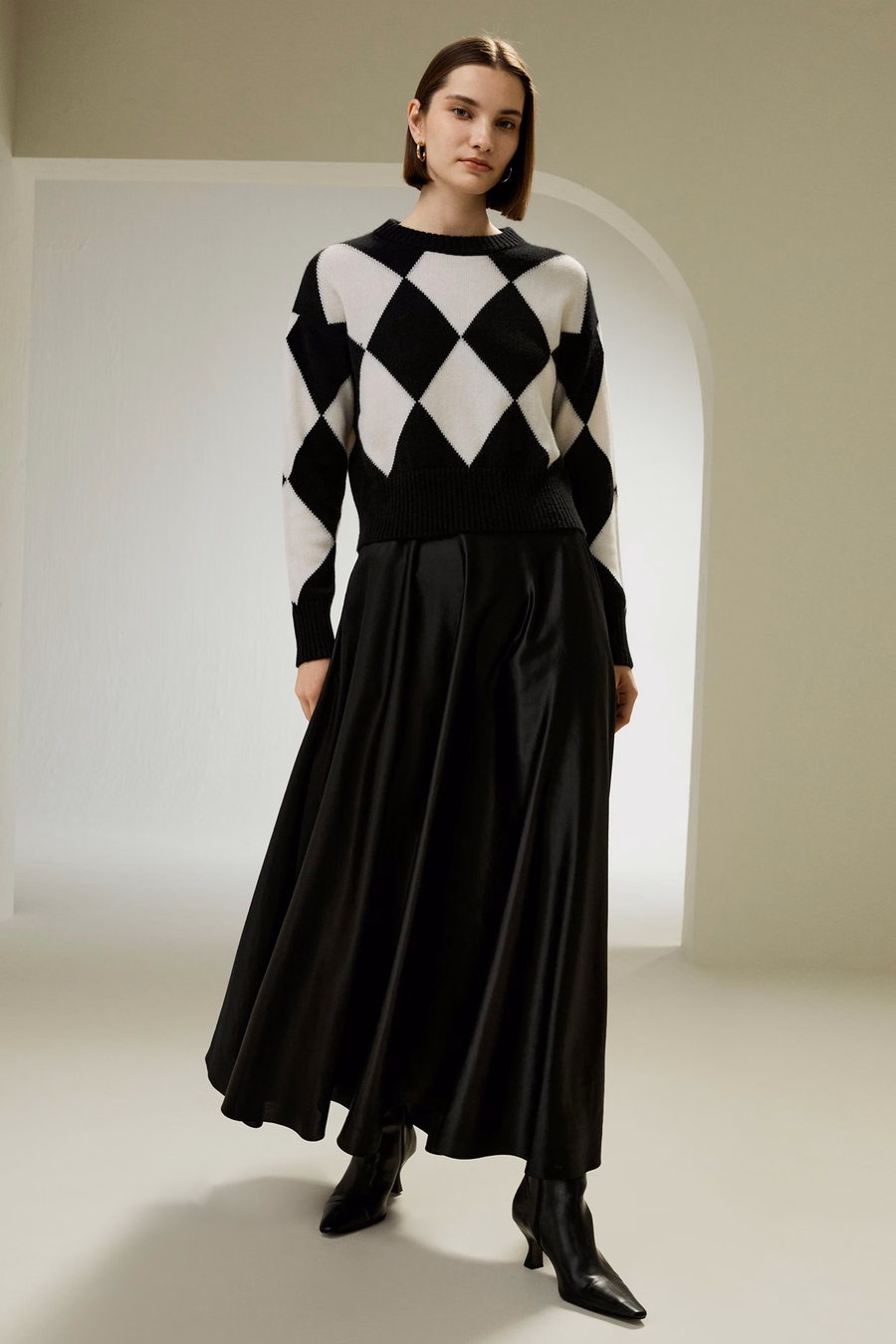 Rundhals-Diamantmuster-Kaschmirpullover